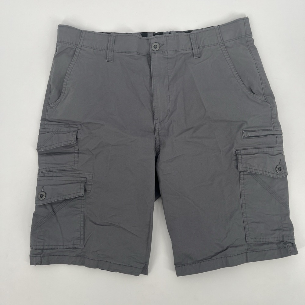 Men's Iron Flex Waist Cargo Shorts Size 34 Gray Stretch Utility 8 Pockets Hiking